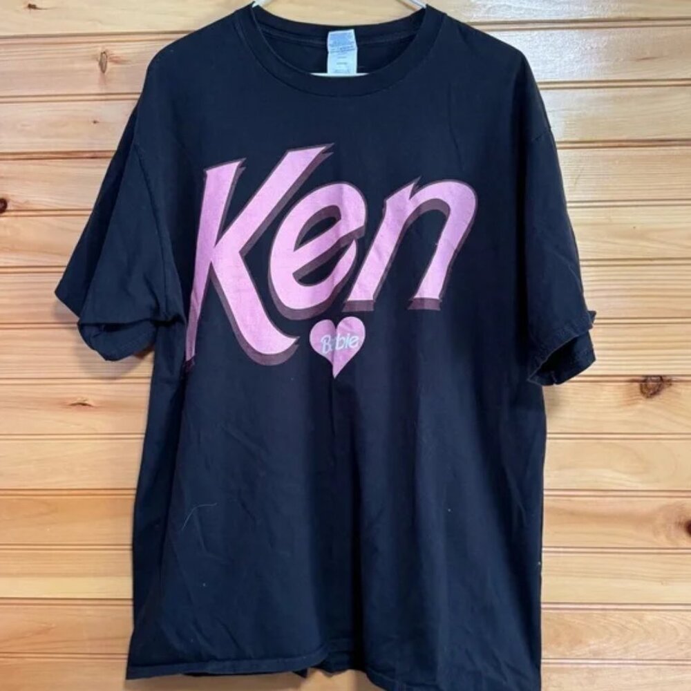 Ken Barbie Mattel Black T-Shirt with Pink Logo XL